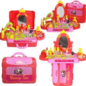 TechHark Little Stylist 3-in-1 Portable Beauty & Dressing Table Play Set with Suitcase | Pretend Makeup Toy for Kids